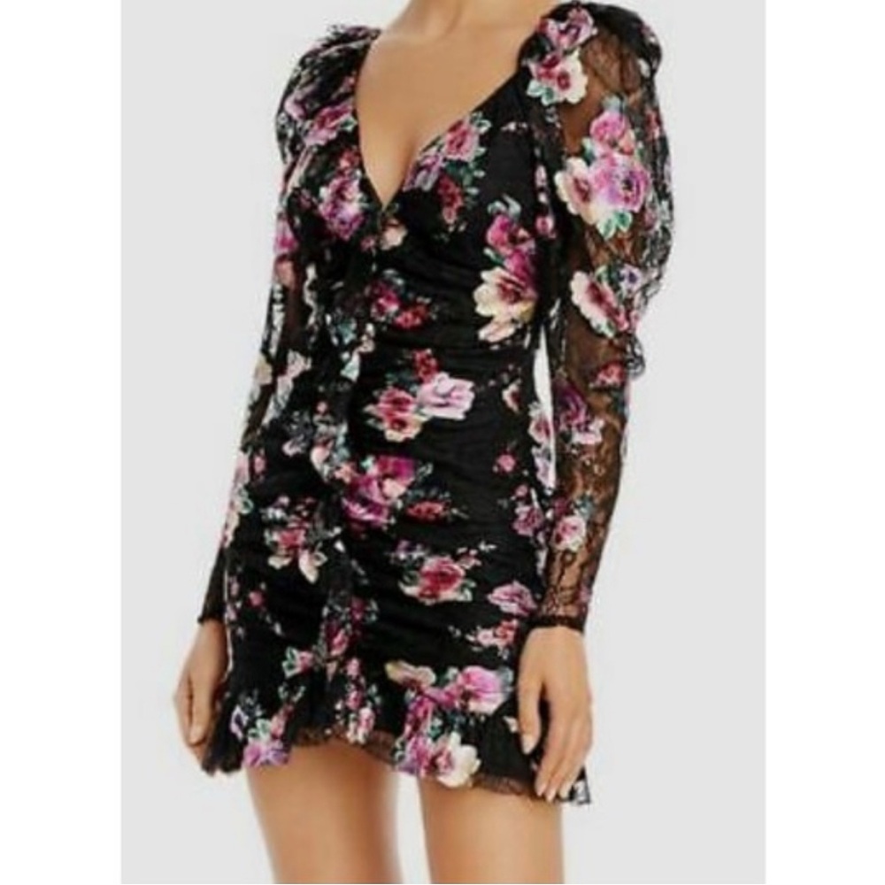 For Love And Lemons Pink and White Ruched Bodycon Dress